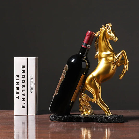  J.Y.R® Golden Horse Wine Holder – luxurious gold horse wine rack for elegant decor.