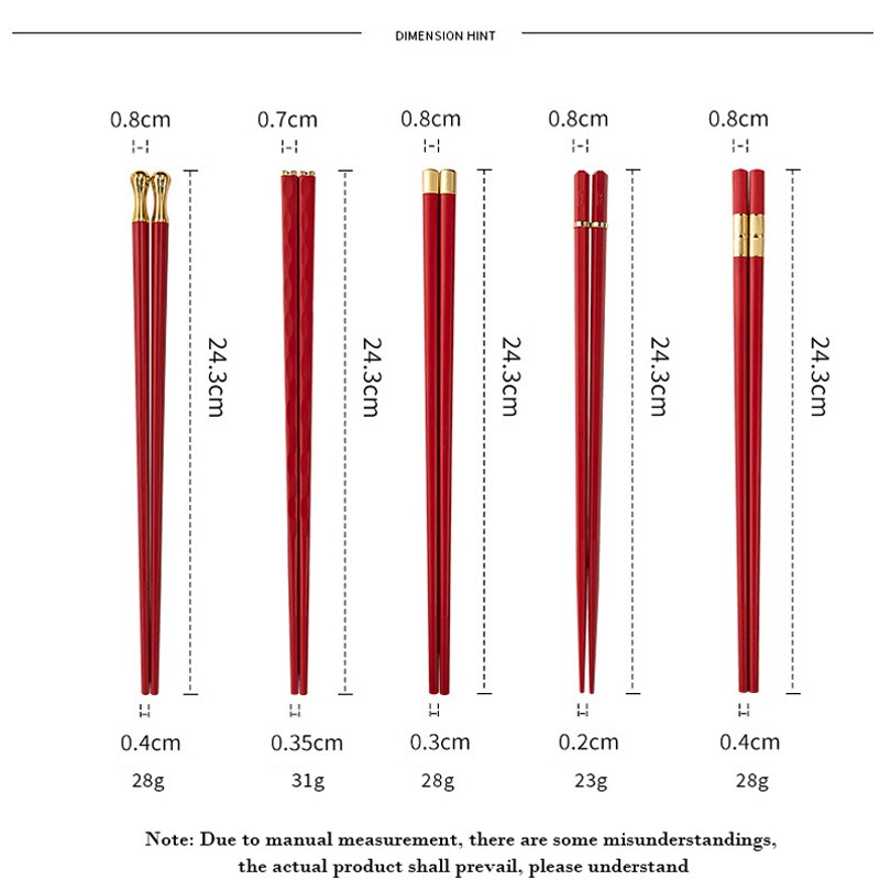 J.Y.R® Luxury Chopsticks 5 Pairs Red