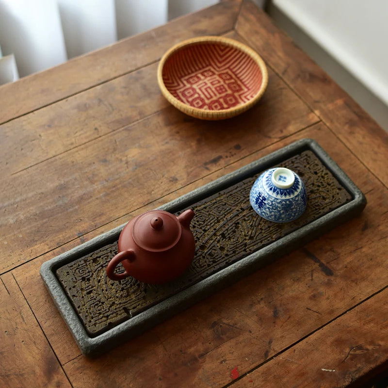 J.Y.R® Natural Stone Tea Tray with Dragon Pattern