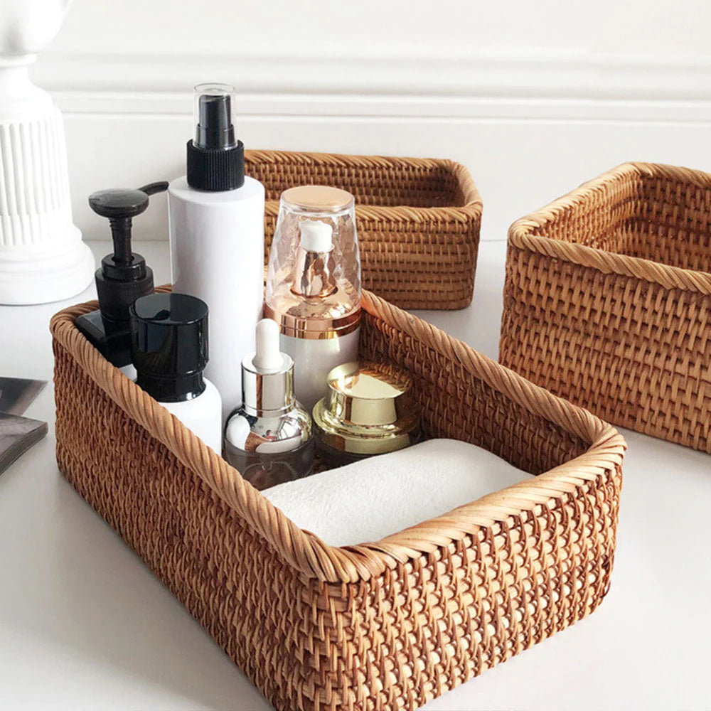 J.Y.R®Hand-Woven Rectangular Rattan Wicker Basket