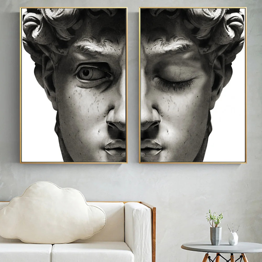 J.Y.R® Black and White David Sculpture Canvas Paintings