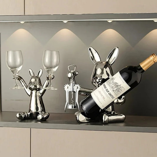  J.Y.R® Bunny Wine Holder Set – Ceramic bunny wine and glass holder with sleek finish.