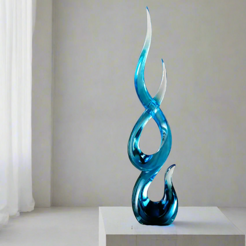 J.Y.R® Eternal Flame Resin Sculpture – luxury resin decor piece in blue for sophisticated interiors.