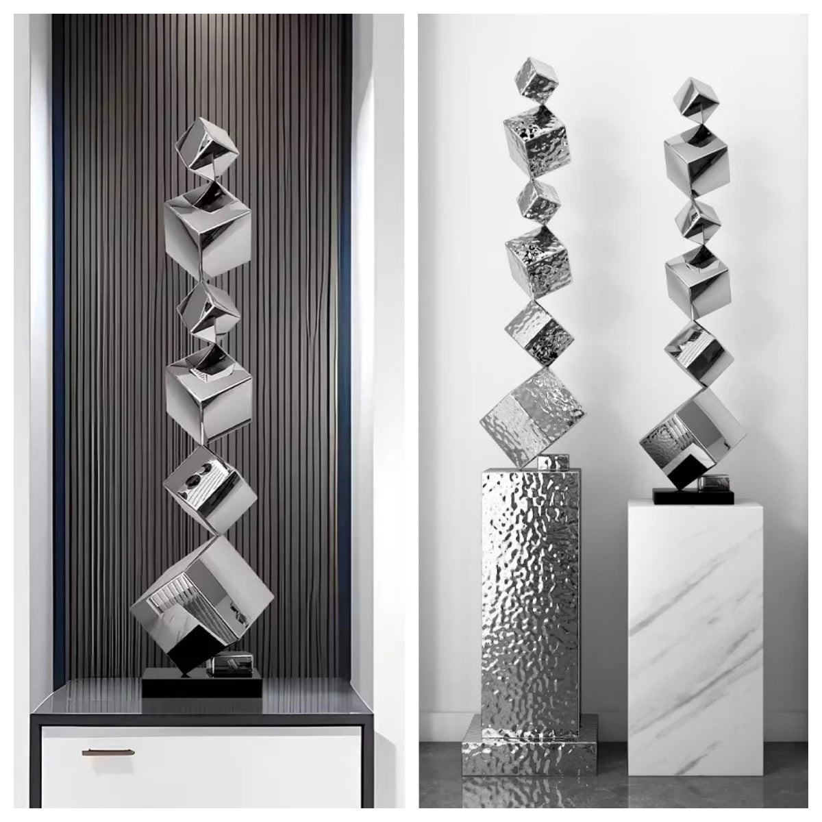 J.Y.R® Geometric Stainless Steel Sculpture – 165 cm smooth finish art piece with mirror-polished surface.