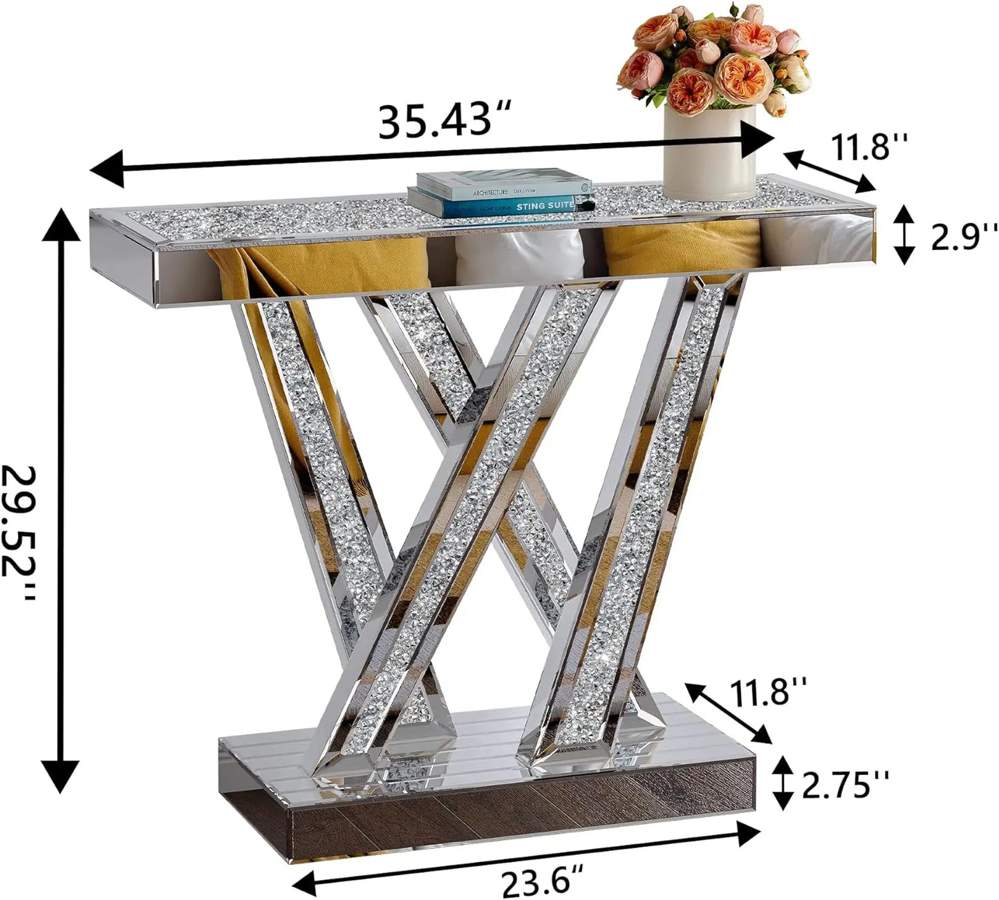  J.Y.R® Glam Mirrored Console Table - Modern design with sparkling crushed crystals and mirrored finish. Perfect for living rooms and entryways.