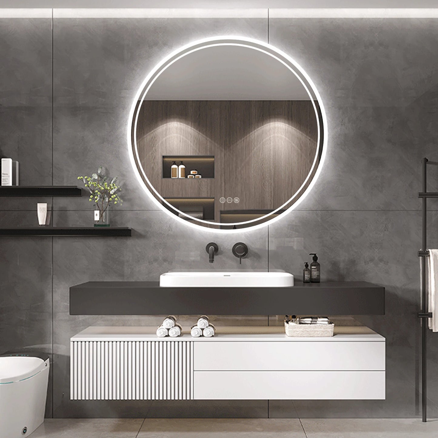 Close-up of J.Y.R® LED Mirror – Elegant, soft LED lighting ideal for bathrooms and vanity areas.