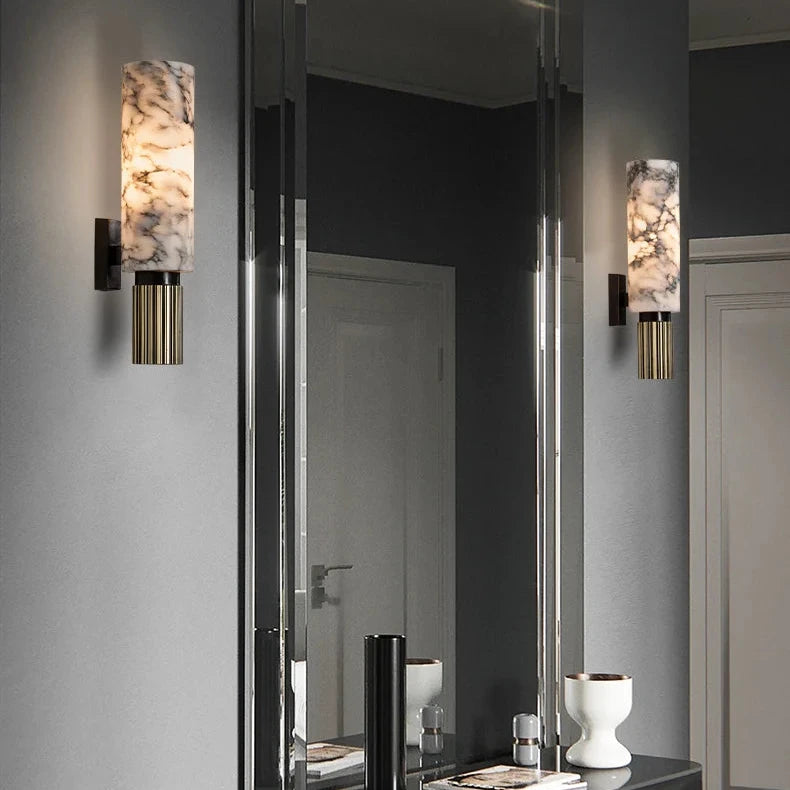 J.Y.R® Modern Luxury LED Wall Sconce - Natural marble and LED design, positioned in a luxurious living room.