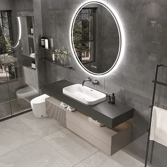 J.Y.R® Radiance Halo LED Mirror – Round illuminated mirror with sleek frame for modern interiors.