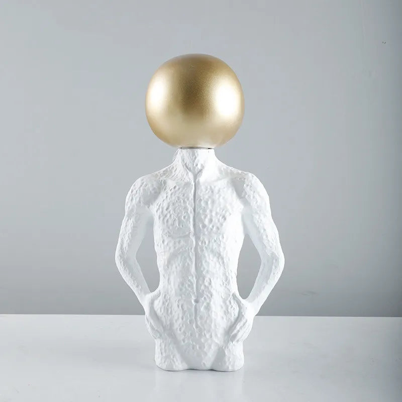 J.Y.R® White Geometric Head and Male Body Sculpture