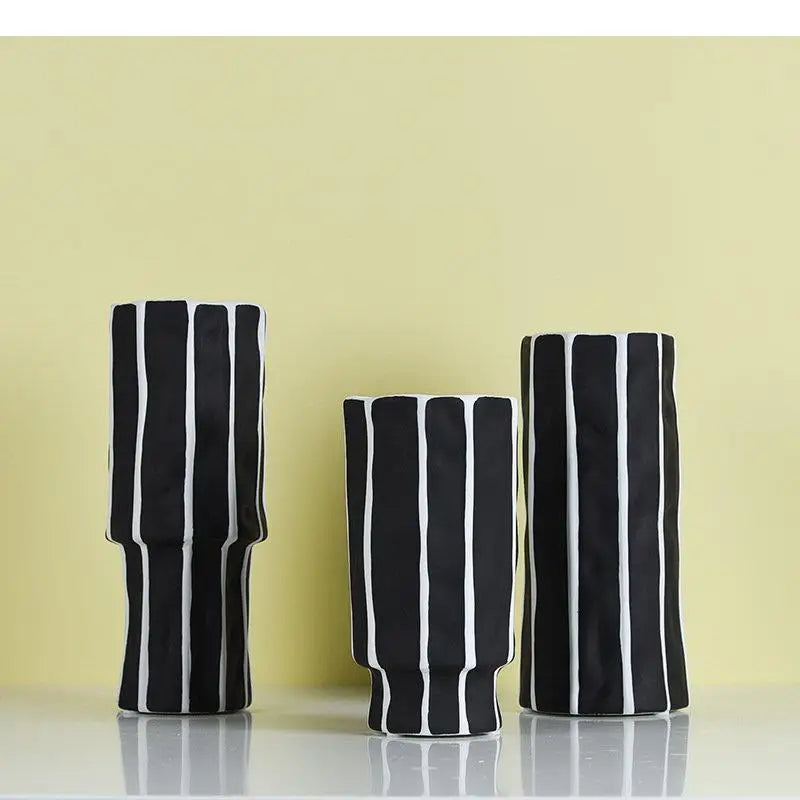 J.Y.R® Post-modern Black and White Stripe Ceramic Vase