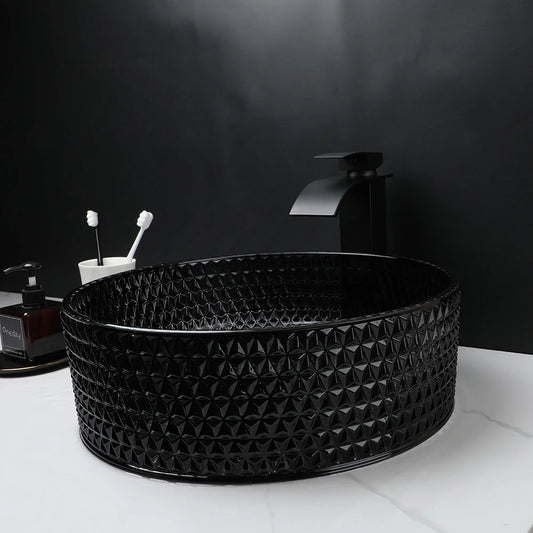 J.Y.R® Black Crystal Glass Bathroom Vessel Sink and Faucet