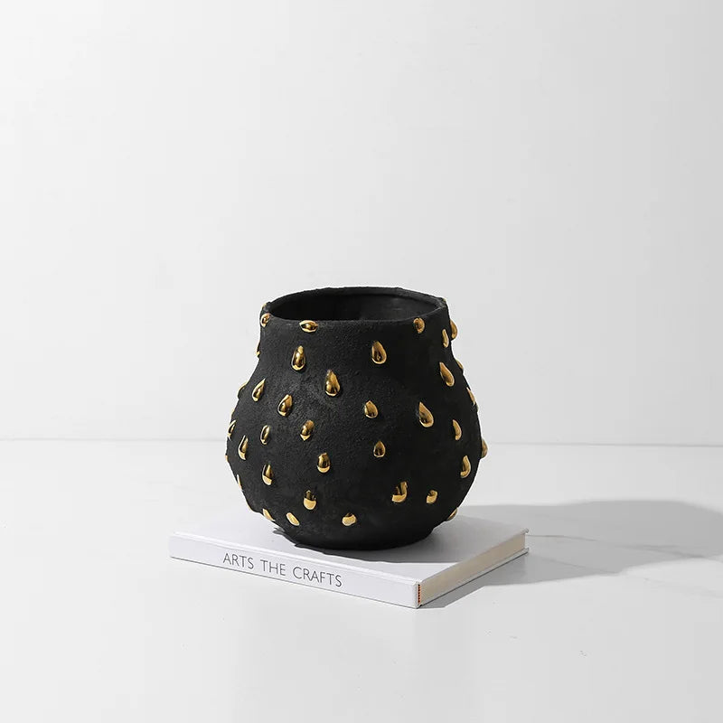 J.Y.R® Irregular Polka Dot Ceramic Vase with Gold Bead Accents