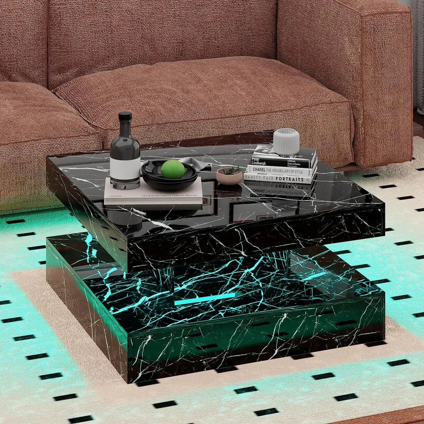 J.Y.R® Black Marble LED Coffee Table