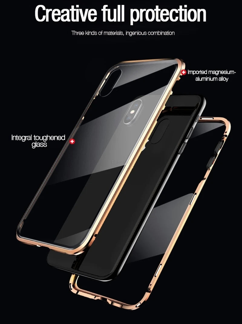 J.Y.R® PrivacyLux Magnetic Tempered Glass Metal Case for iPhone