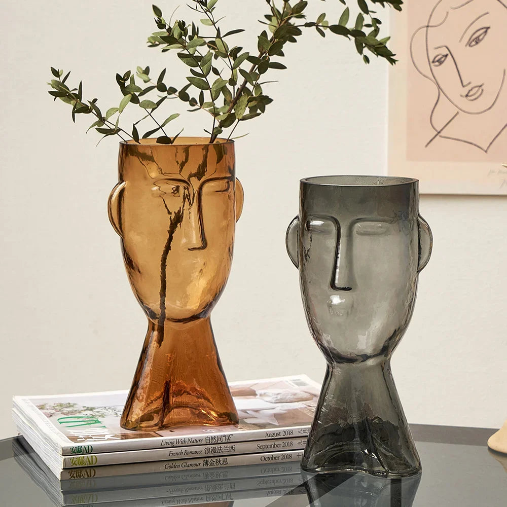 J.Y.R® Artistic Face Glass Vase