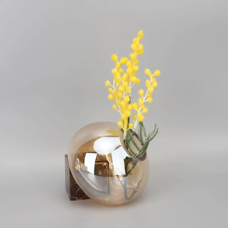 J.Y.R® Transparent Brown Glass Vase with a Creative Marble Base