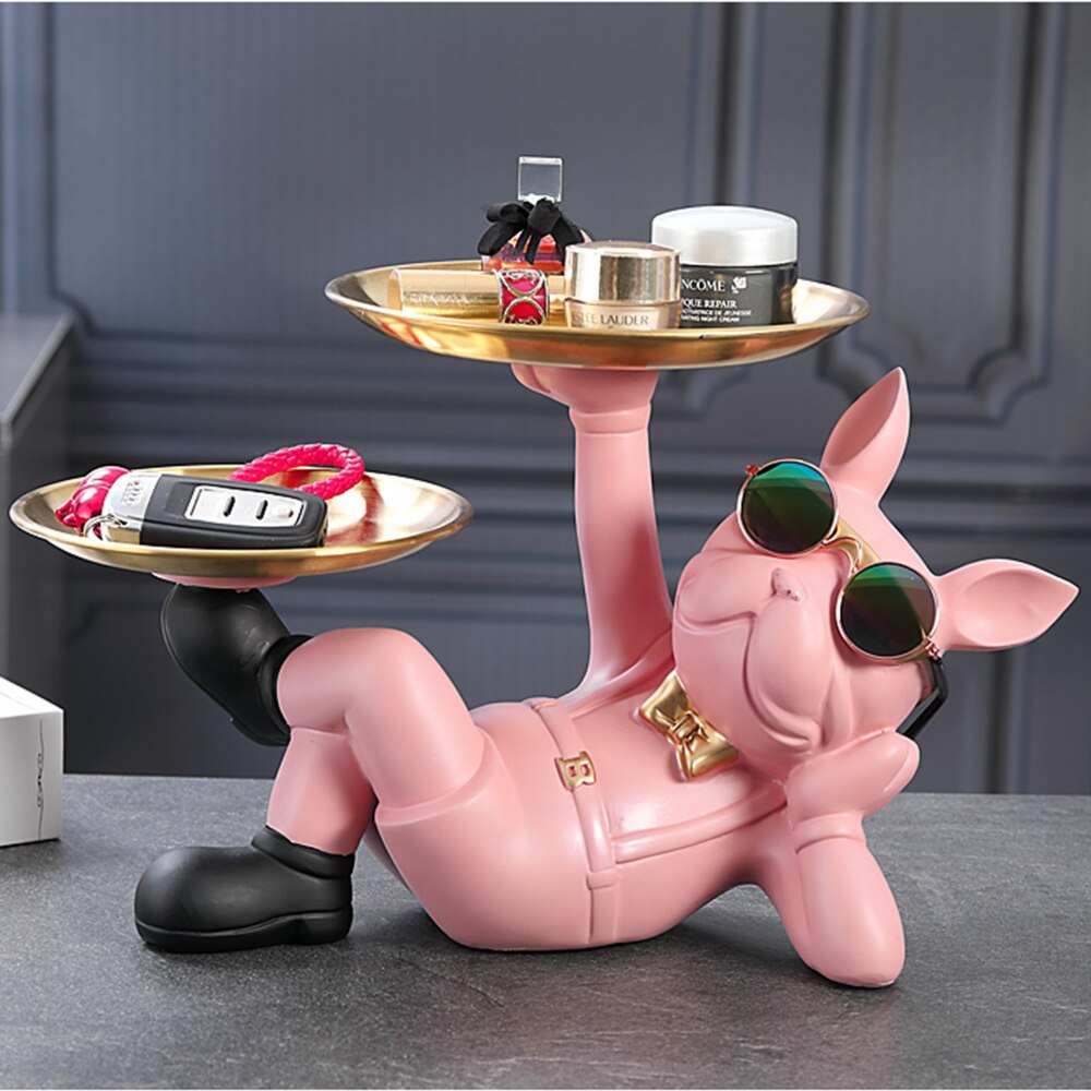 J.Y.R®Lazy Bulldog Sculpture With Double Tray