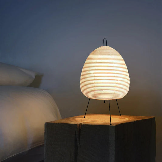 J.Y.R® LED Japanese Rice Paper Table Lamp - Modern minimalist design with iron tripod and rice paper shade. Perfect for bedrooms, living rooms, and offices.