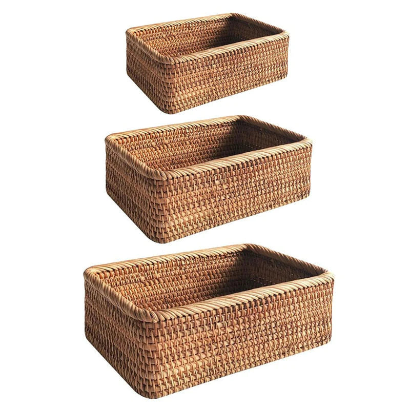 J.Y.R®Hand-Woven Rectangular Rattan Wicker Basket