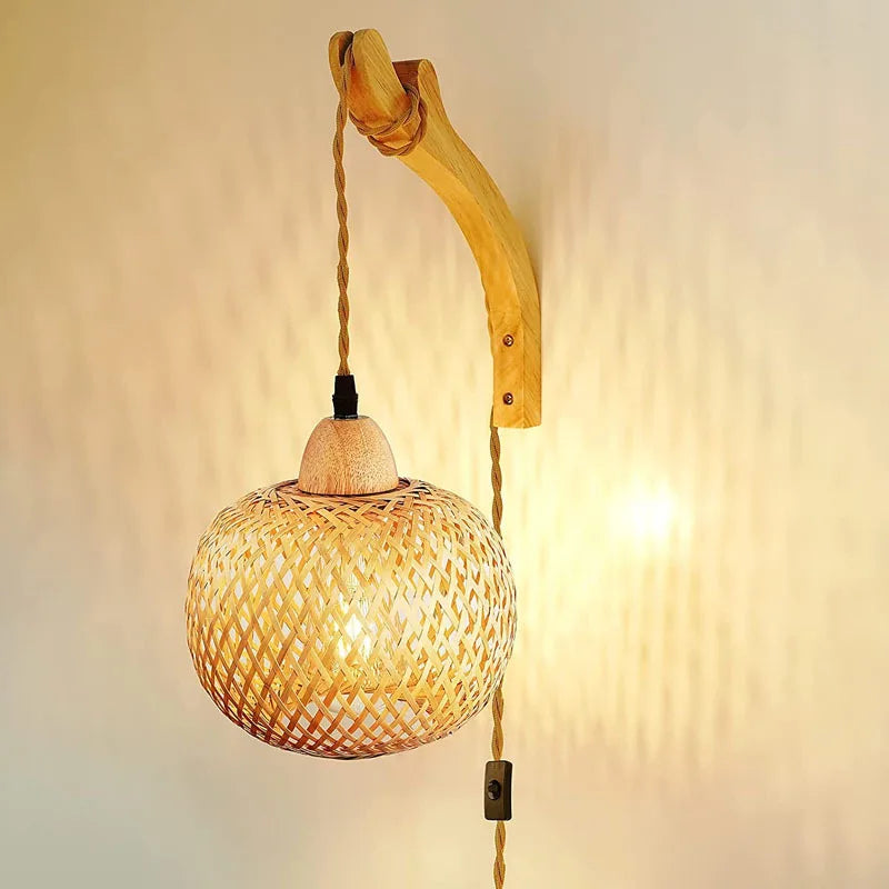 J.Y.R® Hand-Woven Rattan Wicker Wall Lamp