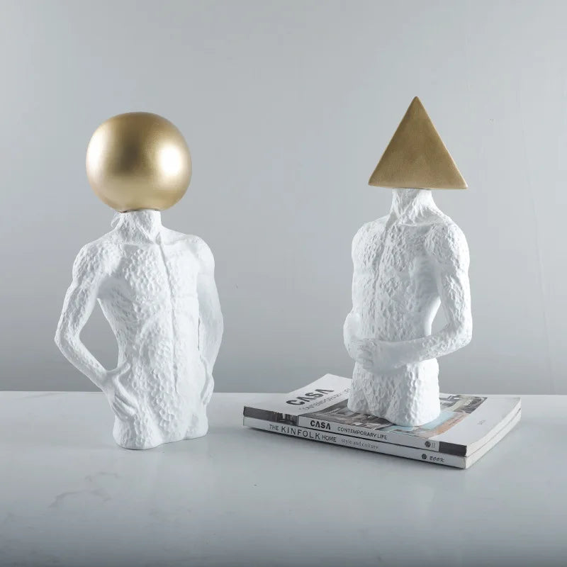 J.Y.R® White Geometric Head and Male Body Sculpture