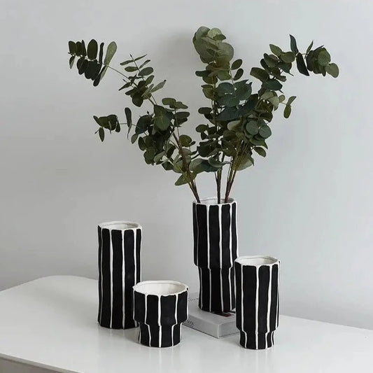 J.Y.R® Post-modern Black and White Stripe Ceramic Vase