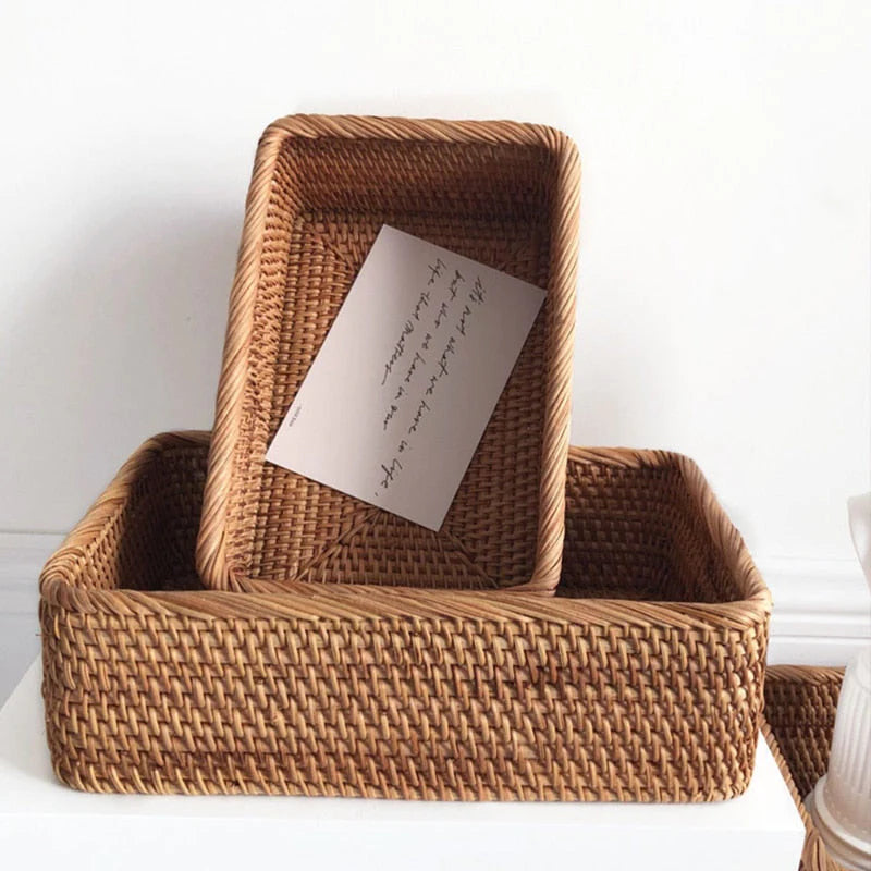 J.Y.R®Hand-Woven Rectangular Rattan Wicker Basket