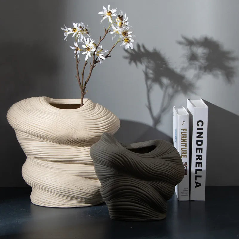 J.Y.R® Ceramic Vase with Stripe Winding Pattern