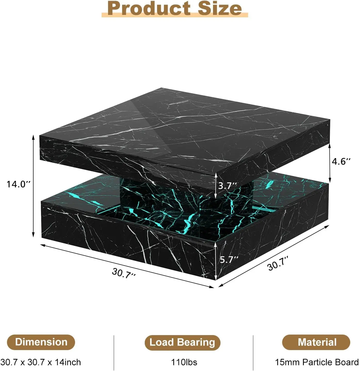 J.Y.R® Black Marble LED Coffee Table