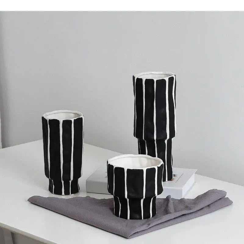 J.Y.R® Post-modern Black and White Stripe Ceramic Vase