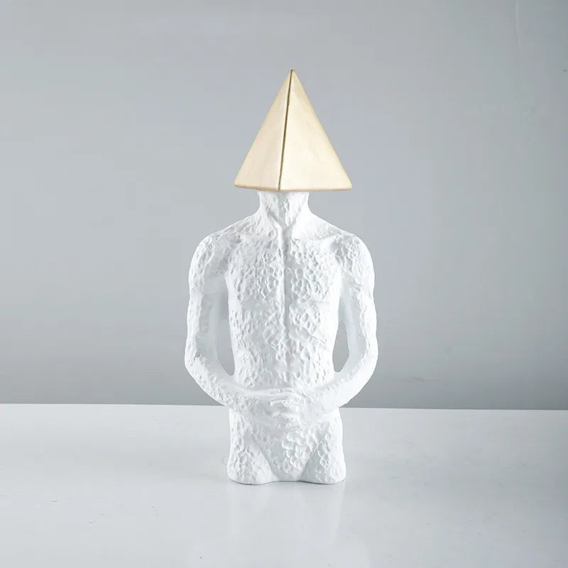 J.Y.R® White Geometric Head and Male Body Sculpture