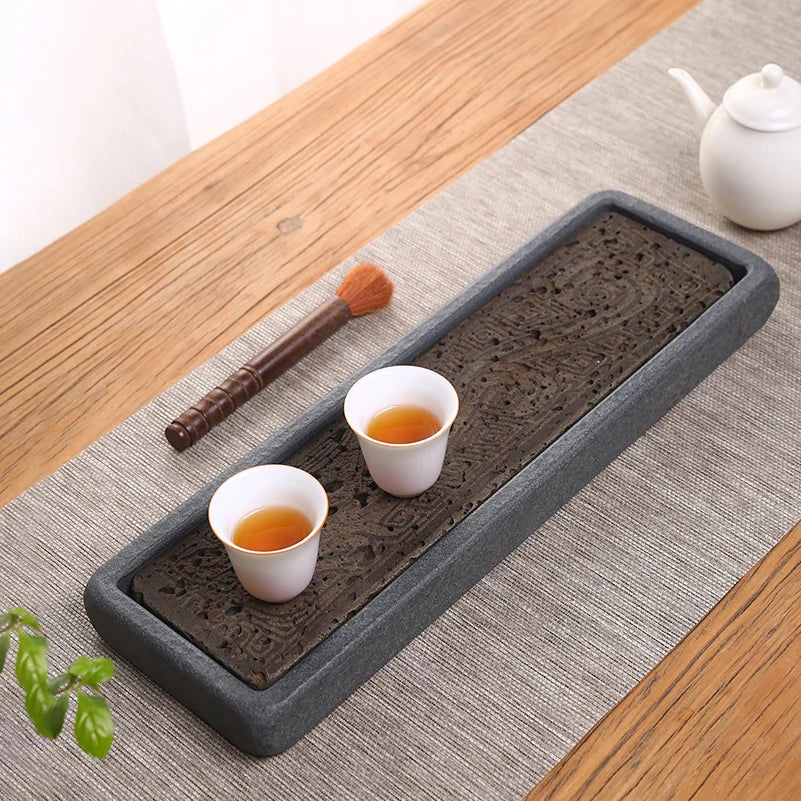 J.Y.R® Natural Stone Tea Tray with Dragon Pattern