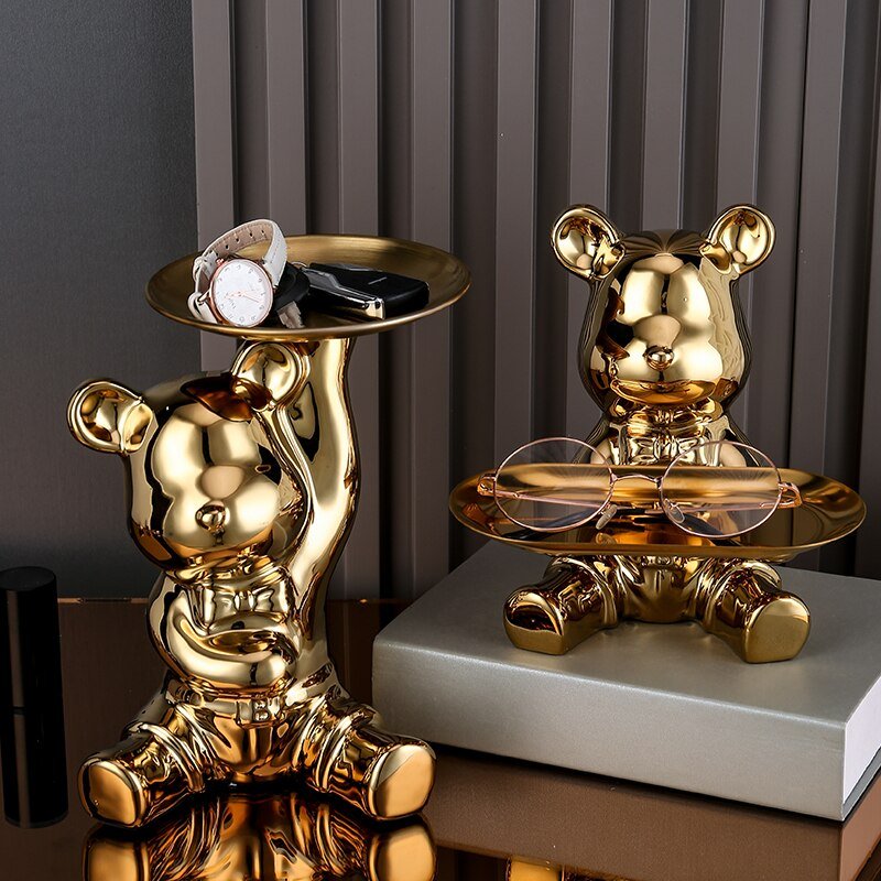 J.Y.R® Ceramic Bear Sculpture Tray And Piggy Bank - JYR Gallery